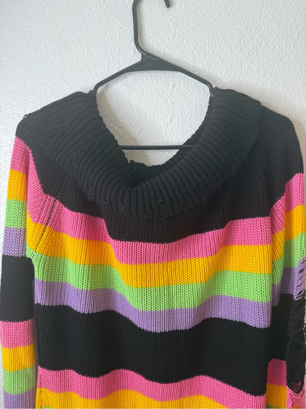 Killstar Good Vibes Knit Sweater Dress Rainbow Distressed Off Shoulder NWT XXL - Picture 8 of 13